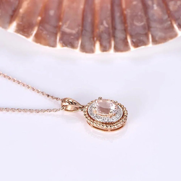 Circle Crystal Pure Oval Gems Dainty Pendant Necklaces for Women, EVGG1063 - Picture 5 of 5